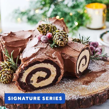 Bûche de Noël cake sliced