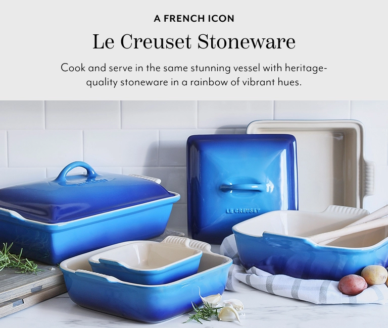 A French Icon Le Creuset Stoneware. Cook and serve in the same stunning vessel with heritage-quality stoneware in a rainbow of vibrant hues.