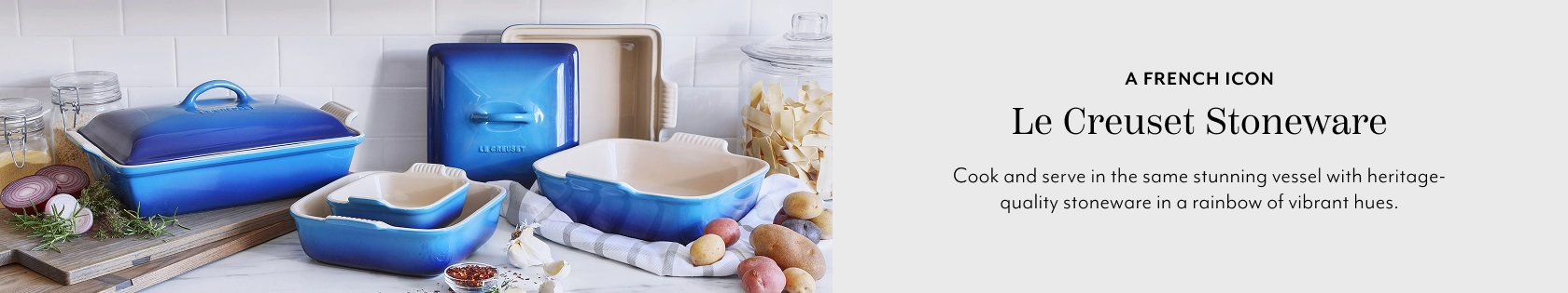 A French Icon Le Creuset Stoneware. Cook and serve in the same stunning vessel with heritage-quality stoneware in a rainbow of vibrant hues.
