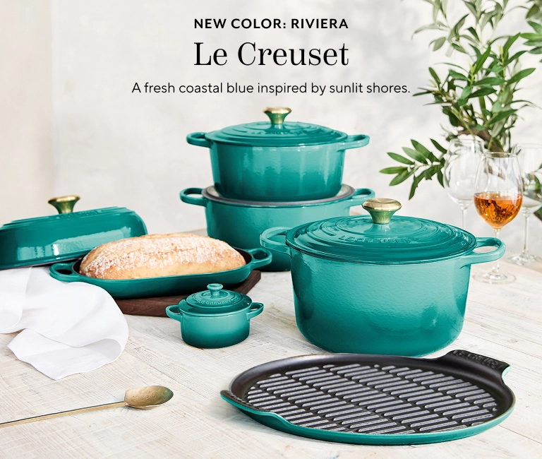 New color Riviera. Le Creuset. A fresh coastal blue inspired by sunlit shores.